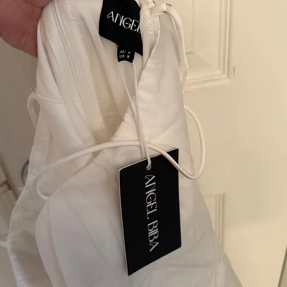 White satin midi dress with hem decoration - Picture 6 of 12